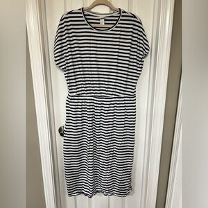 H&M Cotton Blend Navy and White Striped Midi Dress Size XL